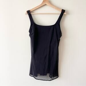 Baja Blue Vintage One Piece Swimsuit with mesh overlay women size 12 Black